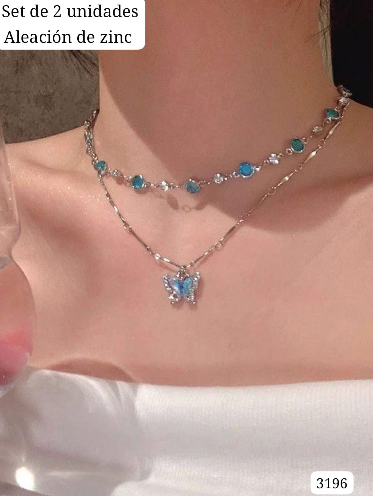 SET DE 2 CADENAS PLATEADAS CON AZUL