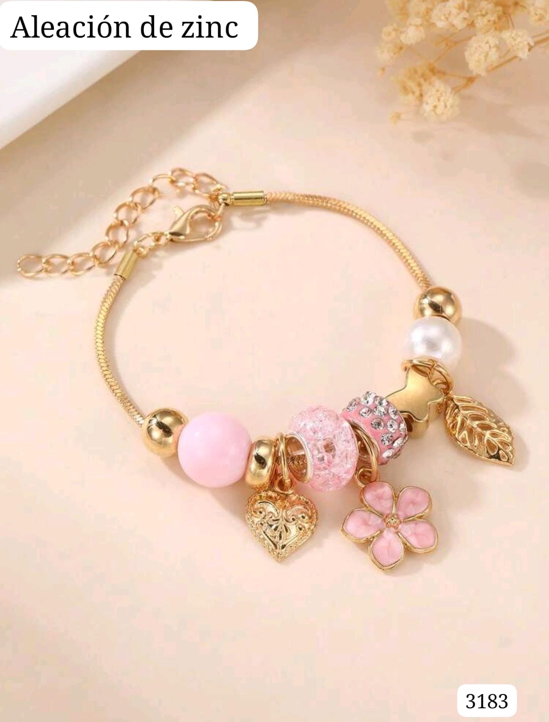 PULSERA ESTILO PANDORA EN TONOS ROSA
