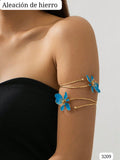BRAZALETE DORADO CON FLORES AZUL