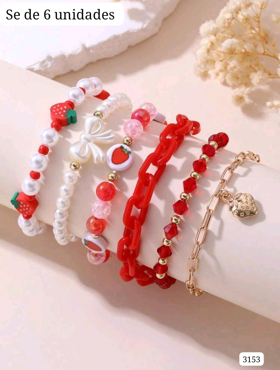 SET DE 6 PULSERAS DE FRESA