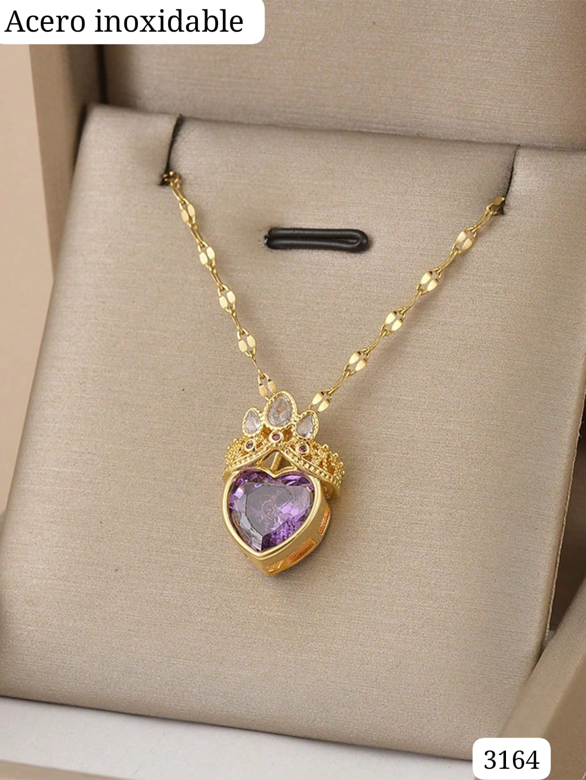 CADENA DE CORAZÒN MORADO Y CORONA