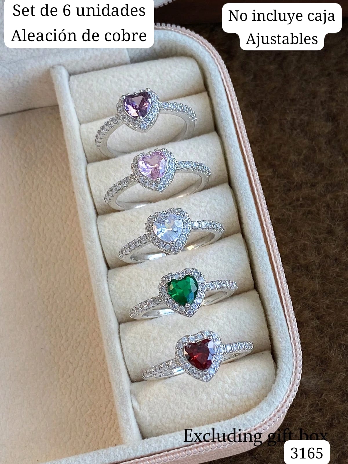SET DE 6 ANILLOS CON CORAZON