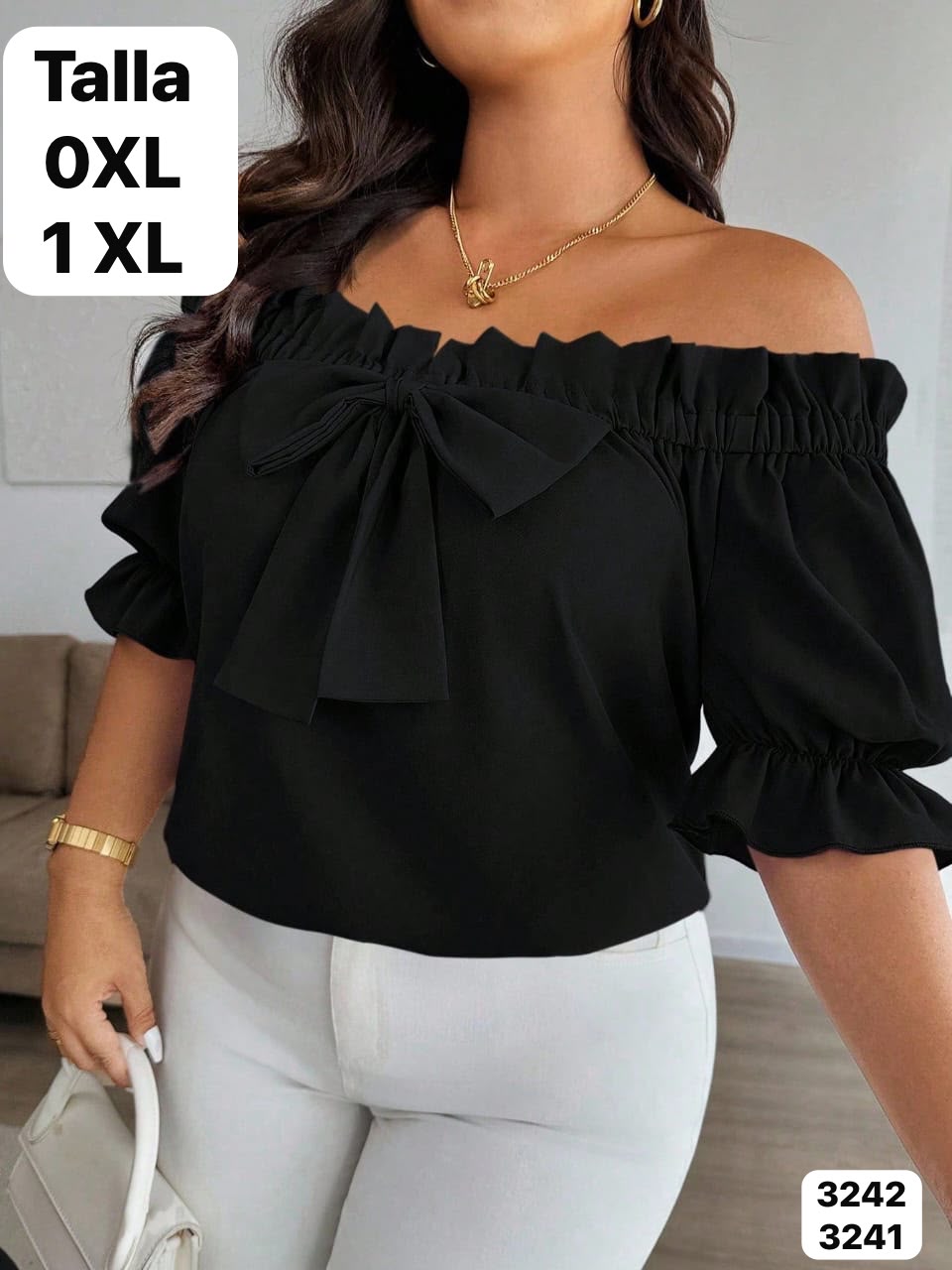 BLUSA NEGRA ESTILO CAMPESINO DE MUJER