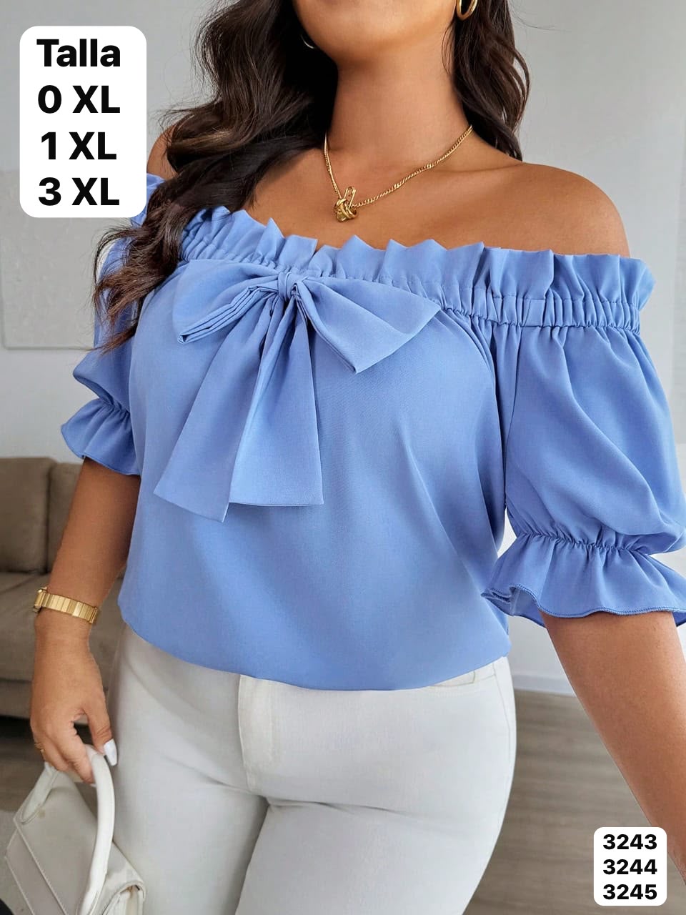 BLUSA CELESTE ESTILO CAMPESINO DE MUJER
