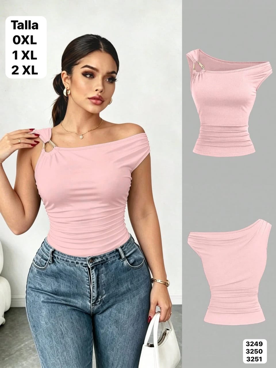 BLUSA ROSA MANGA CAIDA Y UNA MANGA CON DIJEN DE METAL DE MUJER