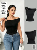 BLUSA NEGRA MANGA CAIDA Y UNA MANGA CON DIJEN DE METAL DE MUJER