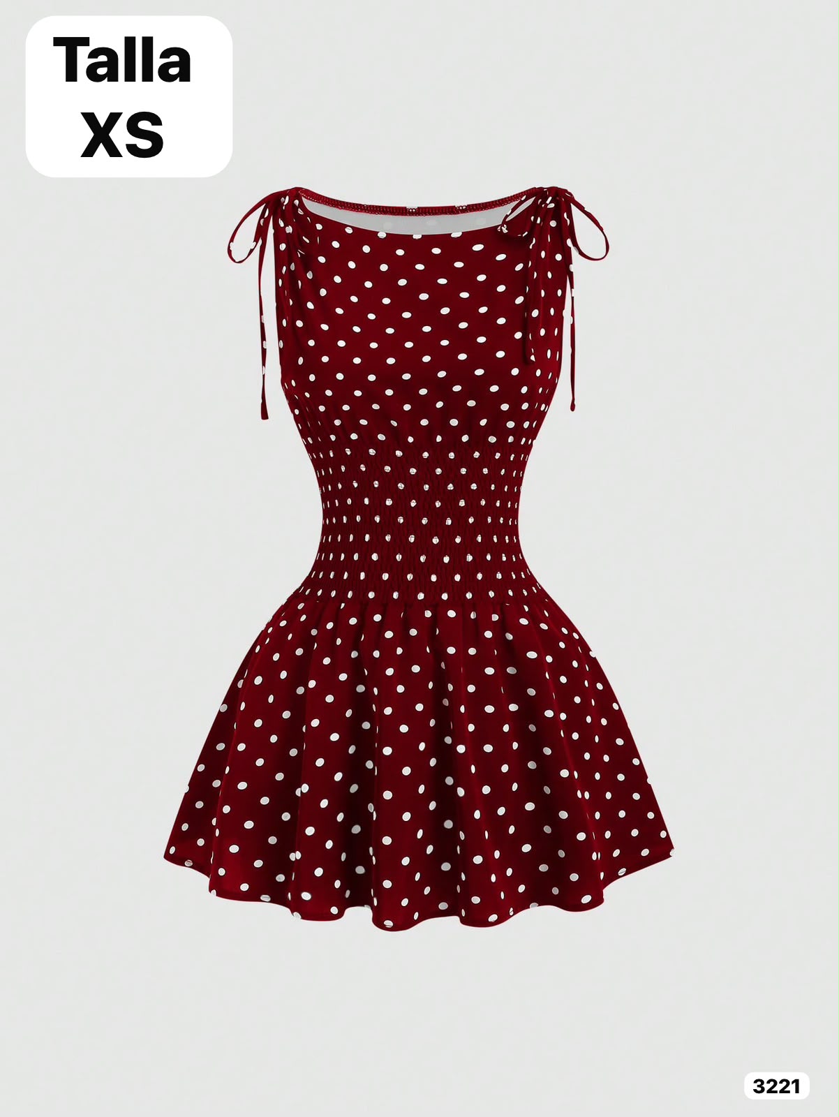 VESTIDO CORTO ROJO OCRE DE LUNARES BLANCOS DE MUJER