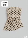 BLUSA TOP BEIGE CON LUNARES NEGROS