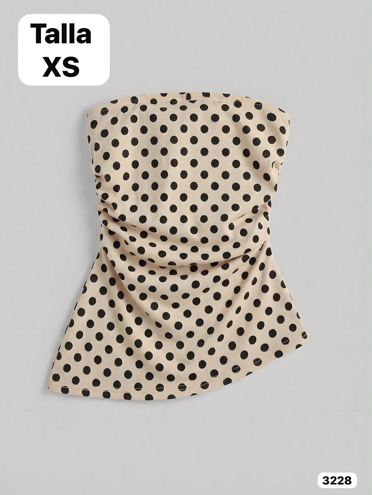 BLUSA TOP BEIGE CON LUNARES NEGROS
