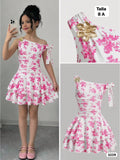 VESTIDO CORTO BLANCO CON ROSA DE NIÑA