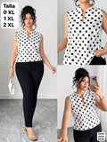 BLUSA BLANCA CON LUNARES NEGROS DE MUJER