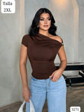 BLUSA CAFE CON MANGA DIAGONAL Y DIJEN DE MUJER
