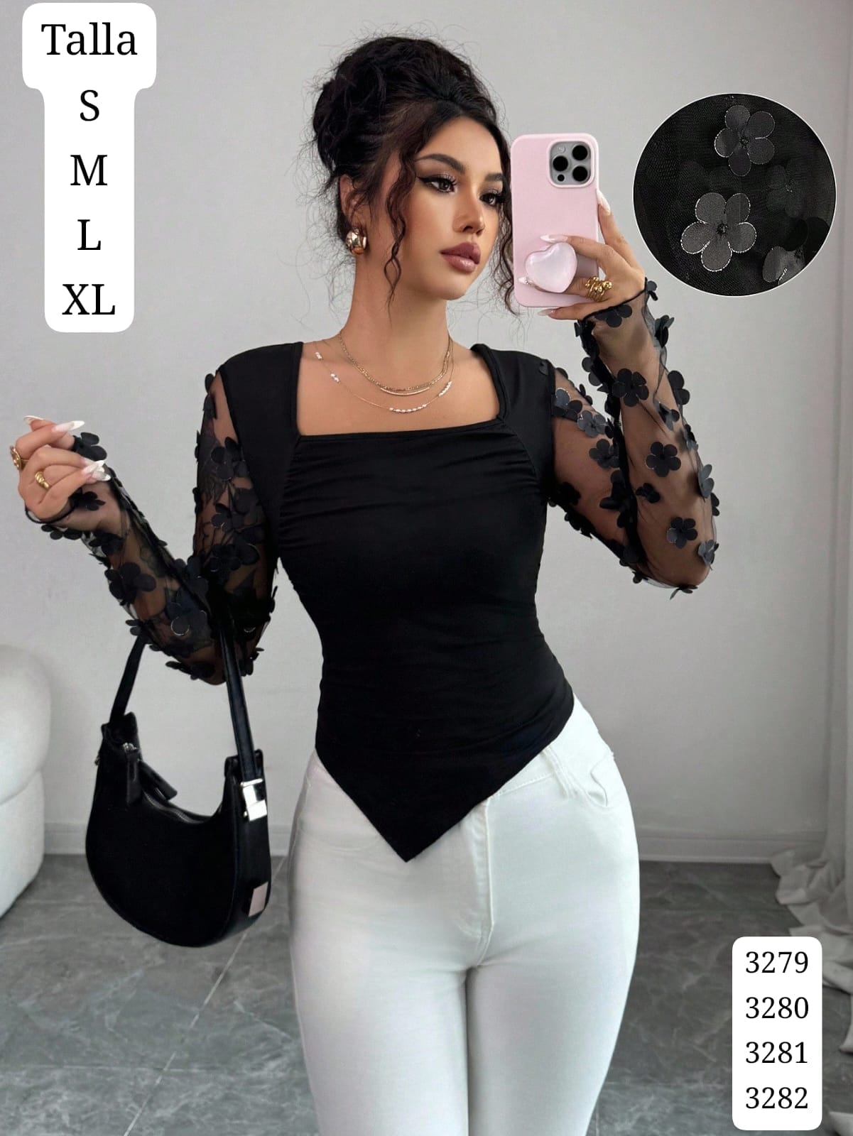 BLUSA NEGRA MANGA LARGA ESCOTE CUADRADO