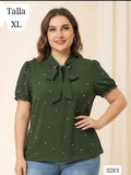BLUSA VERDE Y PERLAS DE MUJER