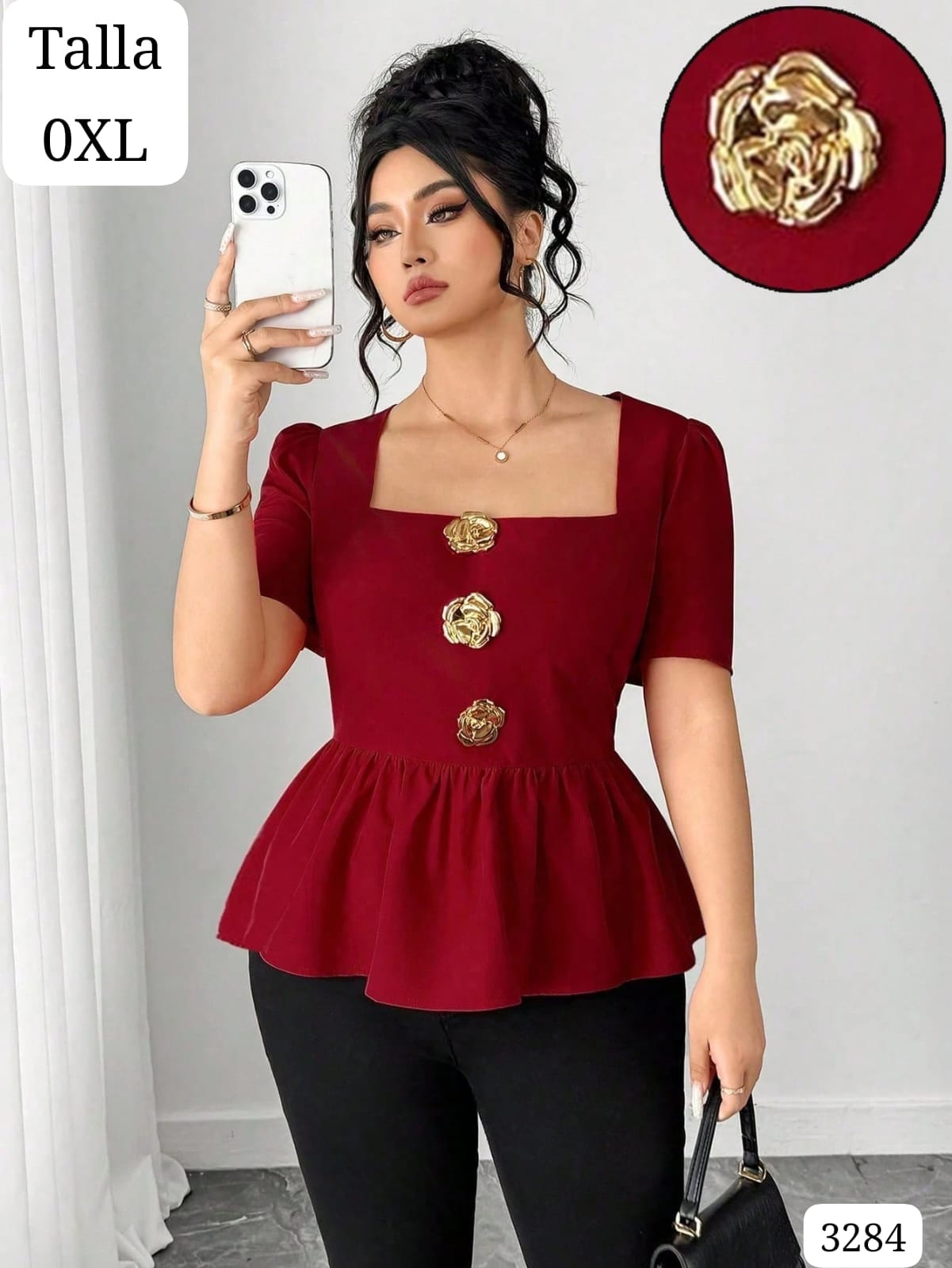 BLUSA ROJO VINO ESCOTE CUADRADO DE MUJER