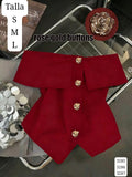 BLUSA ROJO VINO CAMPESINA CON BOTONES DORADOS DE MUJER
