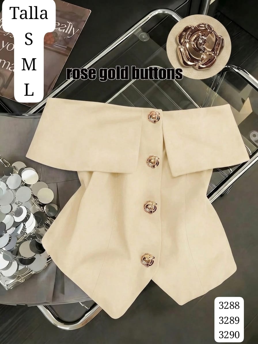 BLUSA CREMA CAMPESINA CON BOTONES DORADOS DE MUJER