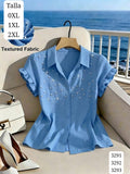 BLUSA CELESTE DE CUELLO Y CON PERLAS DE MUJER