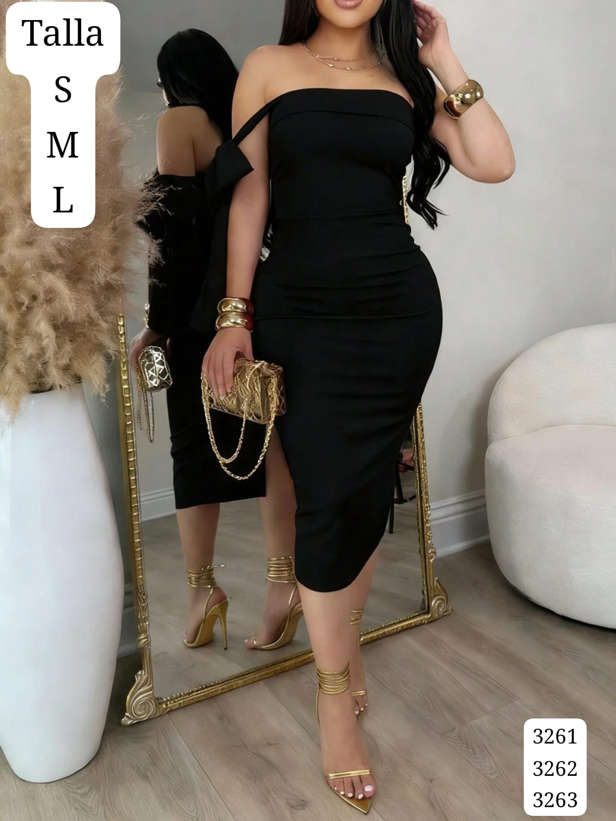 VESTIDO NEGRO LARGO Y PEGADO DE MUJER