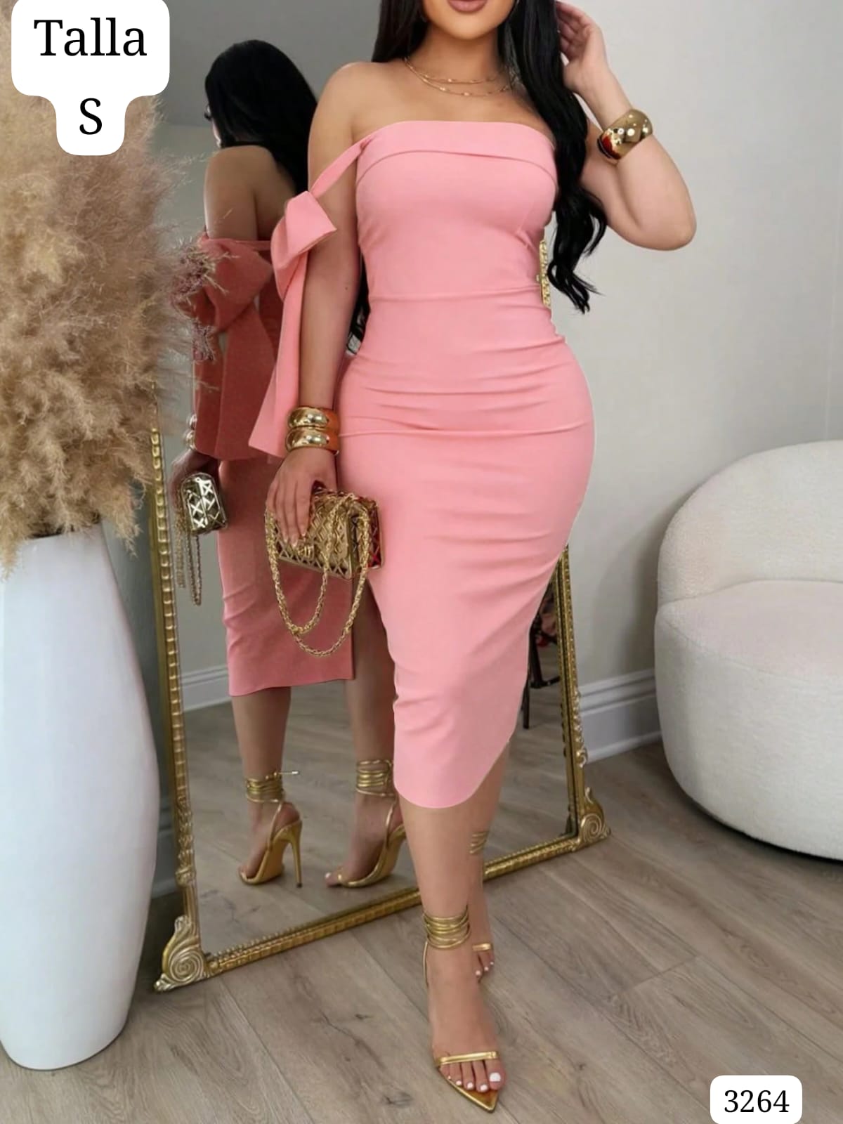 VESTIDO ROSA LARGO Y PEGADO DE MUJER
