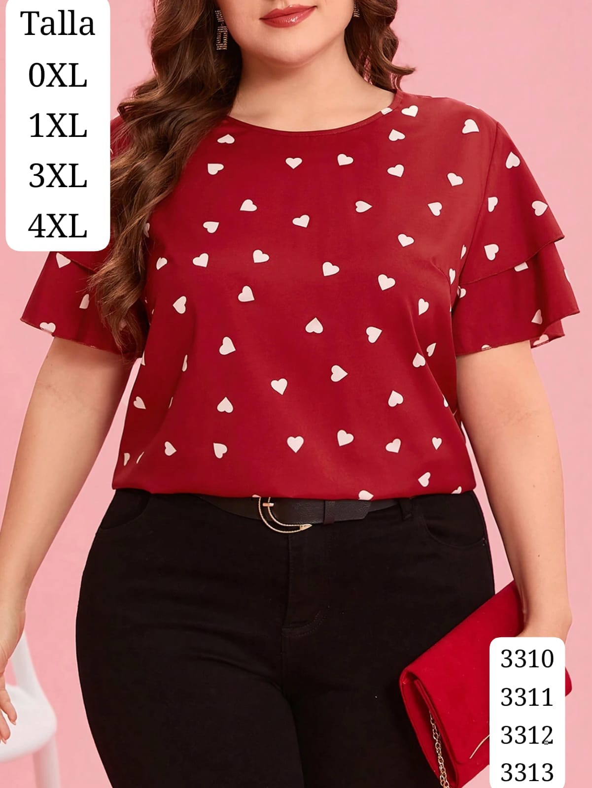 BLUSA ROJA CON CORAZONES BLANCOS DE MUJER