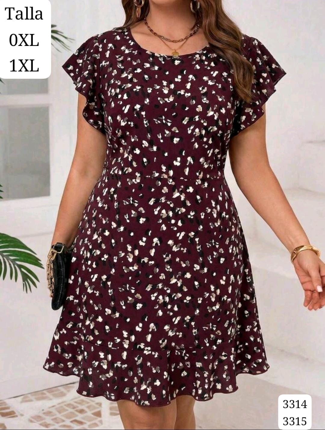 VESTIDO ROJO VIOLETA DETALLES DE MANCHAS DE MUJER