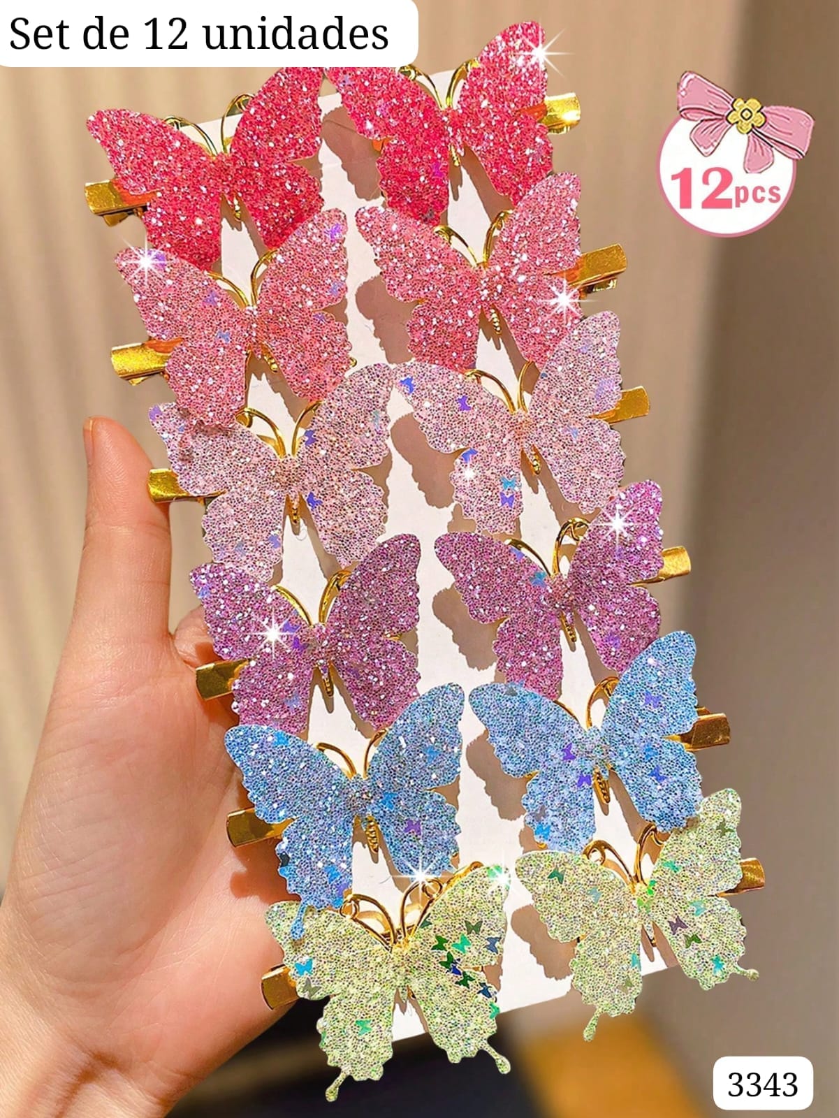 SET DE 12 UNIDADES DE GANCHOS ESTILO CLIPS DE MARIPOSA