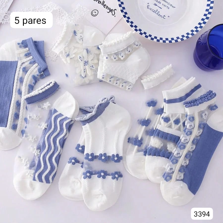 5 PARES DE CALCETAS BLANCAS CON TRANSPARENTE