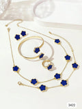 SET DE JOYERIA DORADA ESTILO FLORES AZULES