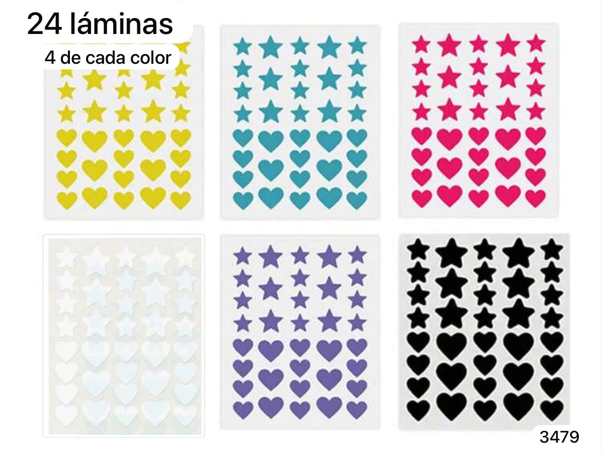24 LAMINAS DE PARCHES DE COLORES