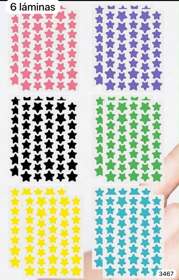 6 LAMINAS DE PARCHES DE ESTRELLITAS DE COLORES