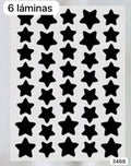 6 LAMINAS DE PARCHES DE ESTRELLITAS NEGRAS