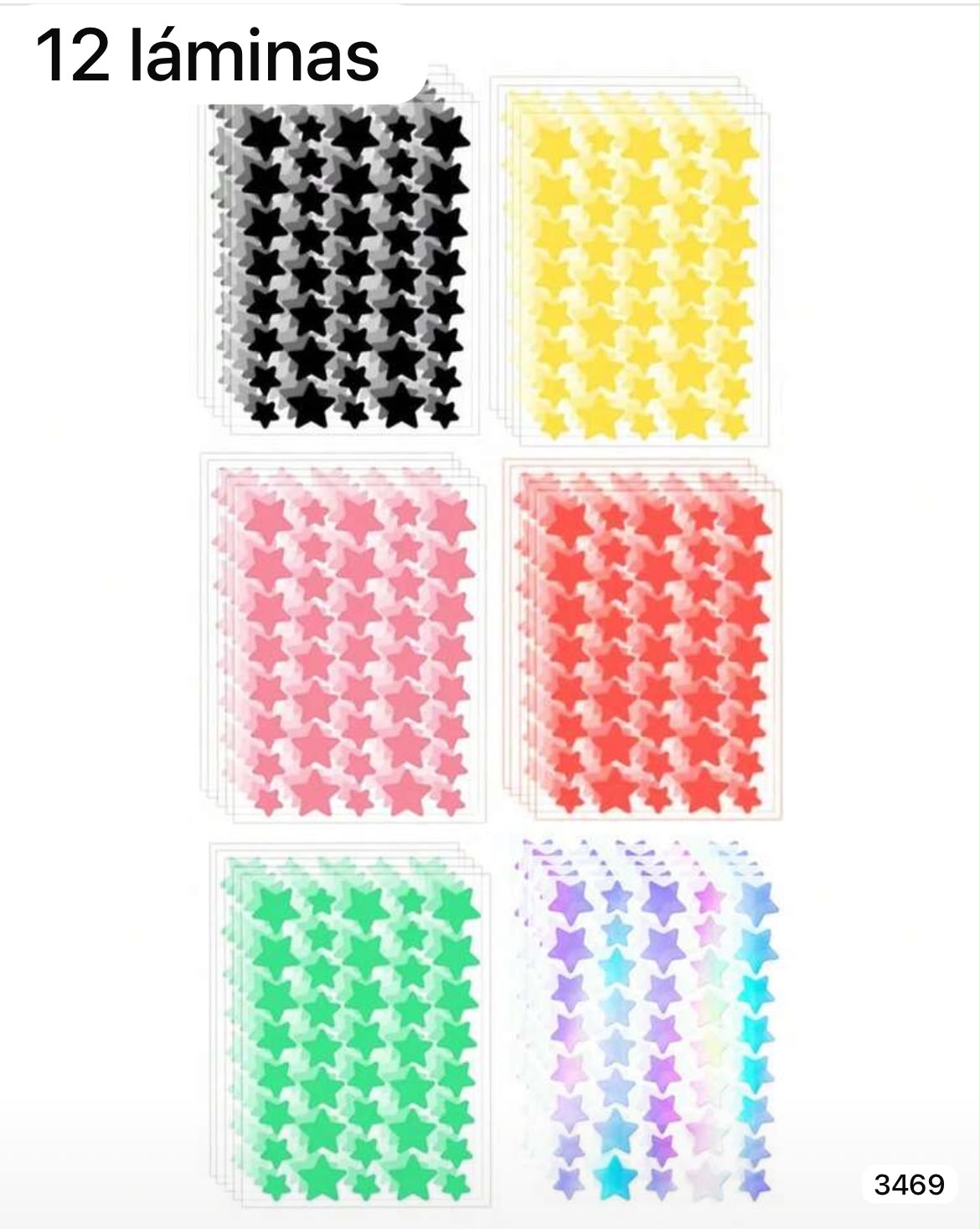 12 LAMINAS DE PARCHES DE ESTRELLITAS DE COLORES