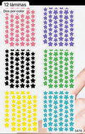 12 LAMINAS DE PARCHES DE ESTRELLITAS DE COLORES