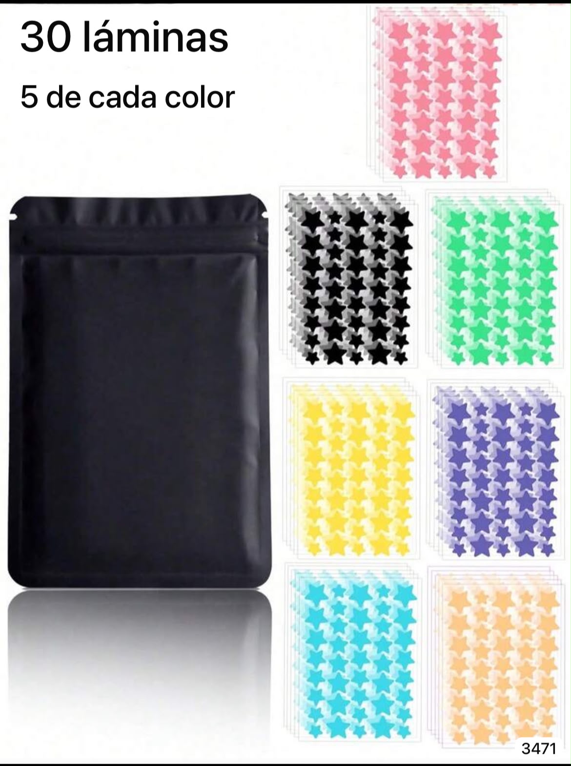 30 LAMINAS DE PARCHES DE ESTRELLITAS DE COLORES