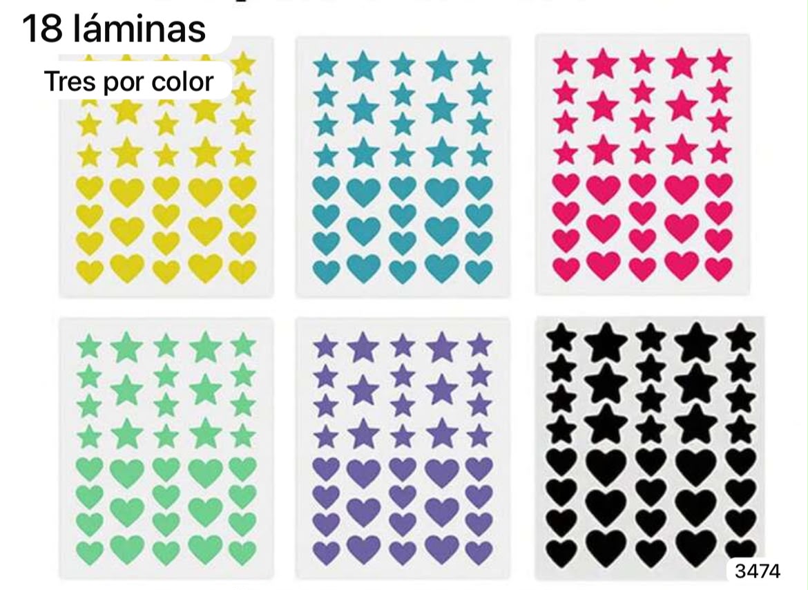 18 LAMINAS DE PARCHES DE COLORES