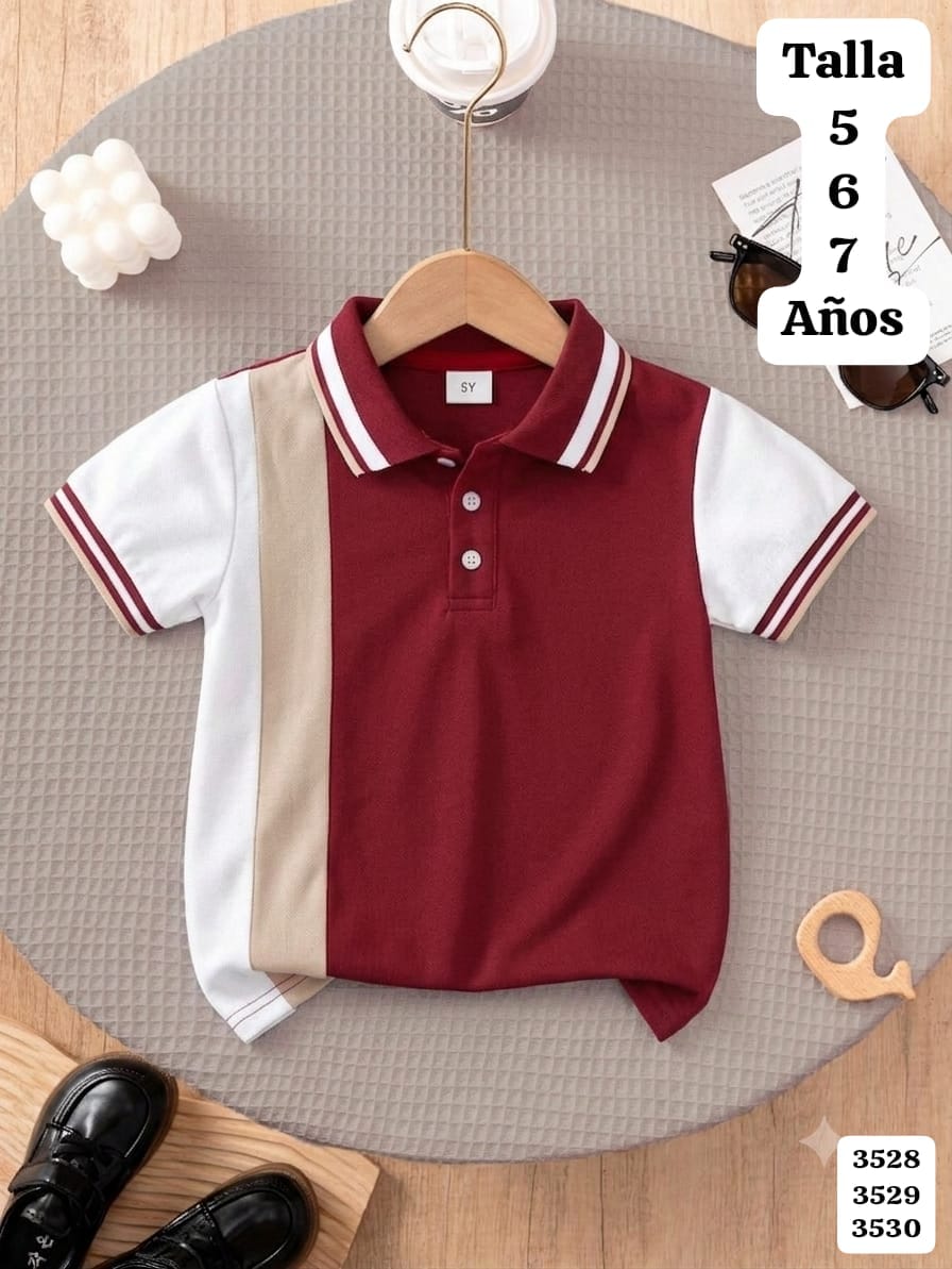 CAMISA SPORT BLANCO, ROJO VINO Y BEIGE DE NIÑO