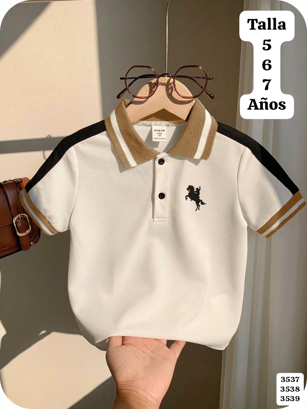 CAMISA BLANCA CUELLO CAFE CLARO DE NIÑO