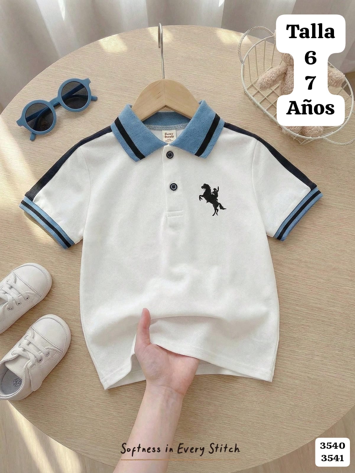 CAMISA BLANCA CUELLO CELESTE DE NIÑO