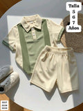 CONJUNTO EN TONOS BEIGE Y VERDE DE CAMISA SPORT Y SHORT DE NIÑO
