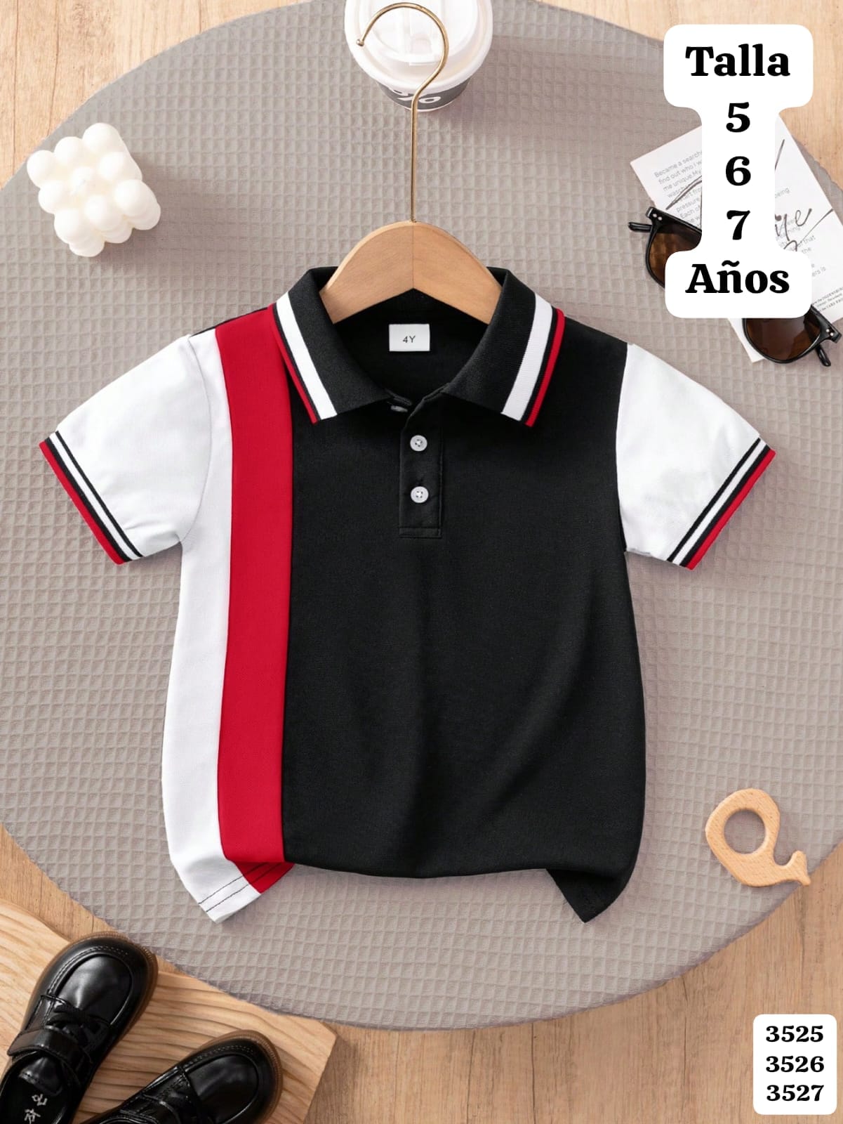CAMISA SPORT BLANCO, NEGRO Y ROJO DE NIÑO