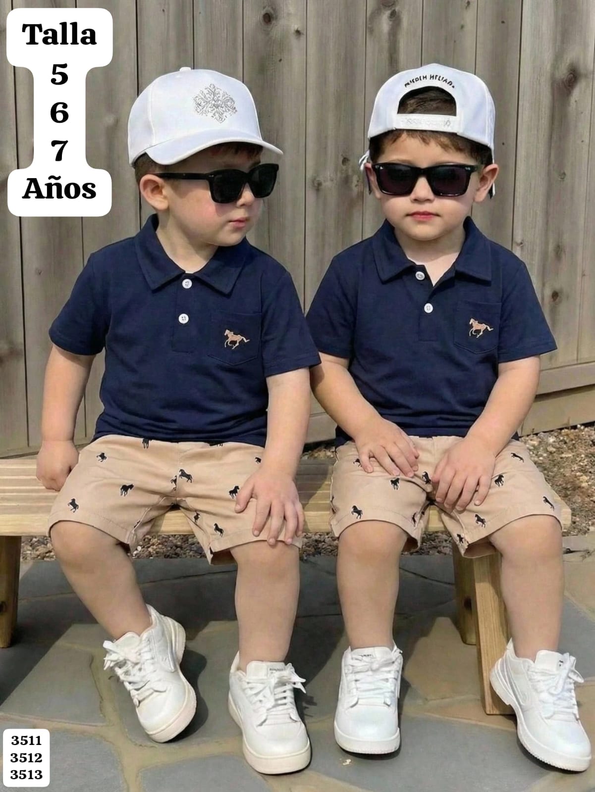 CONJUNTO DE CAMISA SPORT AZUL Y SHORT BEIGE DE NIÑO
