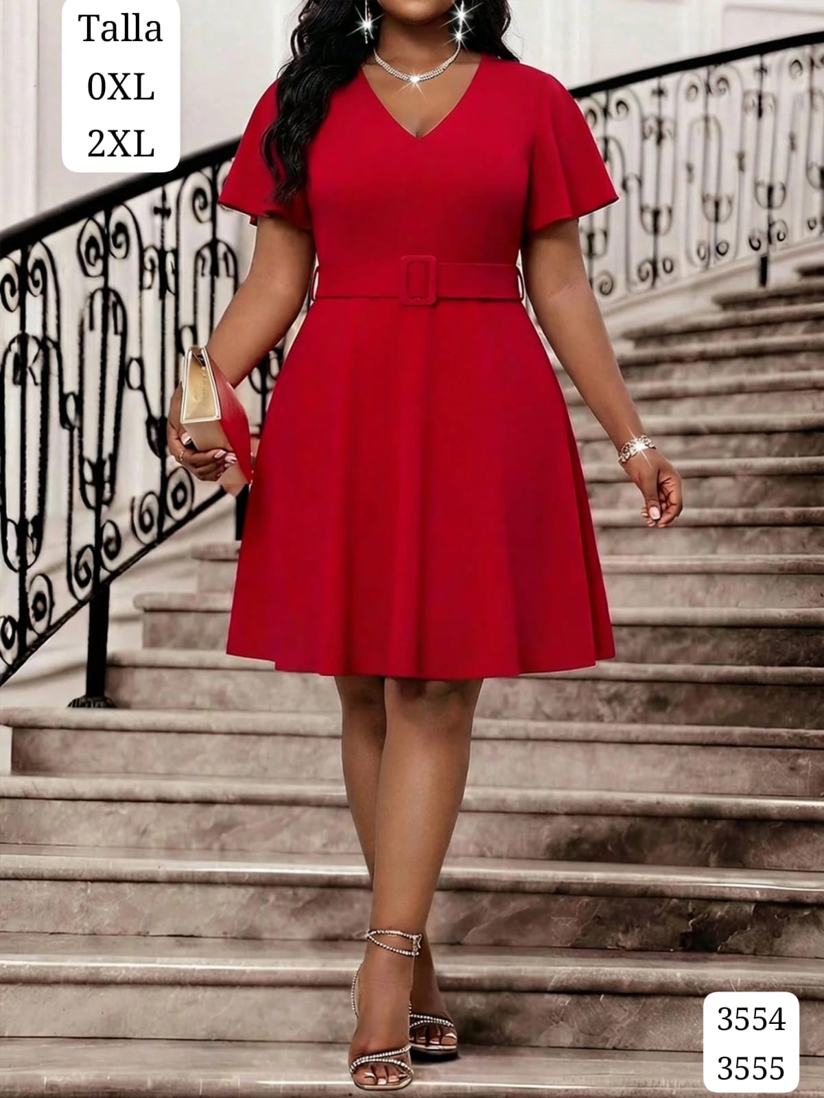 VESTIDO ROJO ESCOTE V DE MUJER