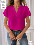 BLUSA ROSADA CUELLO V CON MANGAS DE MUJER