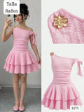 VESTIDO ROSA MANGA CAIDA CON FLOR METALICA DE NIÑA