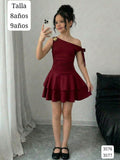 VESTIDO ROJO VINO MANGA CAIDA CON FLOR METALICA DE NIÑA