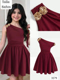 VESTIDO OCRE MANGA CAIDA CON FLOR METALICA DE NIÑA