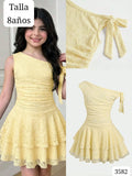 VESTIDO AMARILLO CON BLONDA MANGA CAIDA CON DE NIÑA