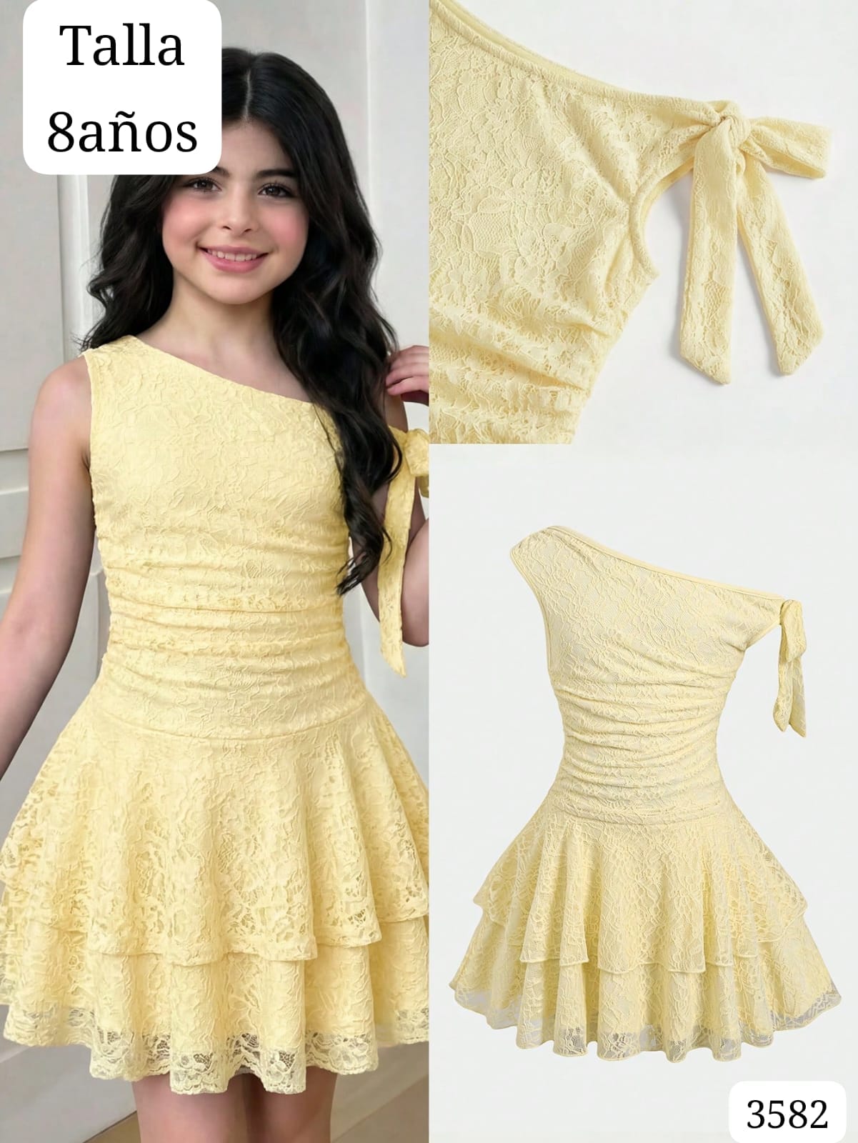 VESTIDO AMARILLO CON BLONDA MANGA CAIDA CON DE NIÑA
