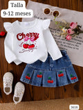 CONJUNTO DE CAMISA MANGA LARGA BLANCA Y FALDA JEAN DE NIÑA